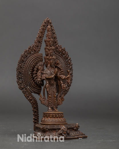 Side view 1000-Armed Chenrezig statue highlighting ornate arms and Himalayan craftsmanship