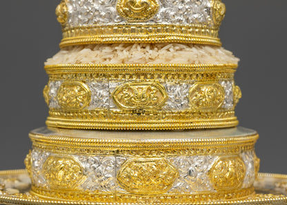 Side view 5" Tibetan Mandala with layered copper rings and pedestal base