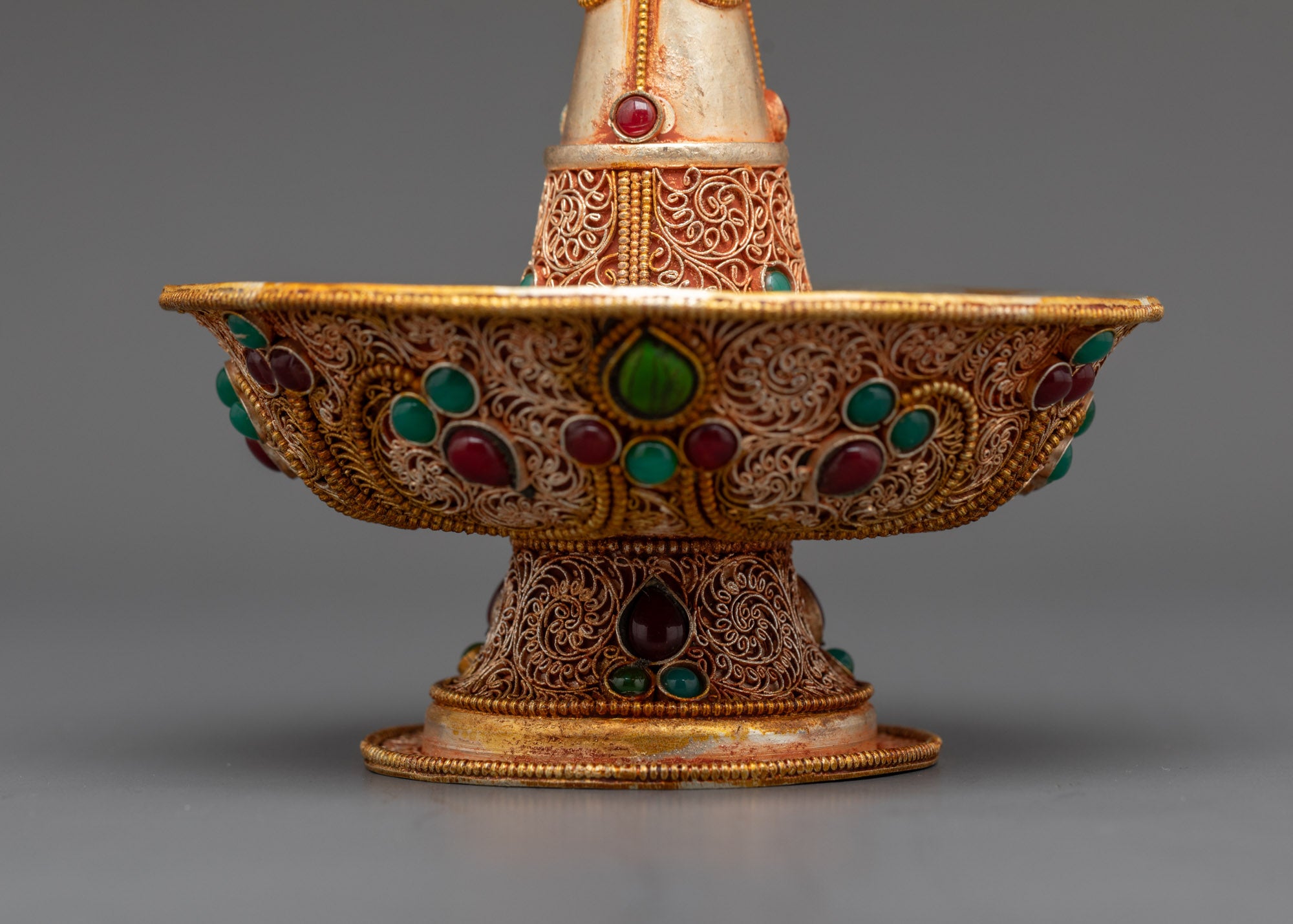 Side view 6-inch Tibetan Serkyem Offering Bowl two-piece design for rituals and altar display
