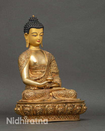 Side view Amitabha Buddha statue showing intricate 3D carved details, meditation décor