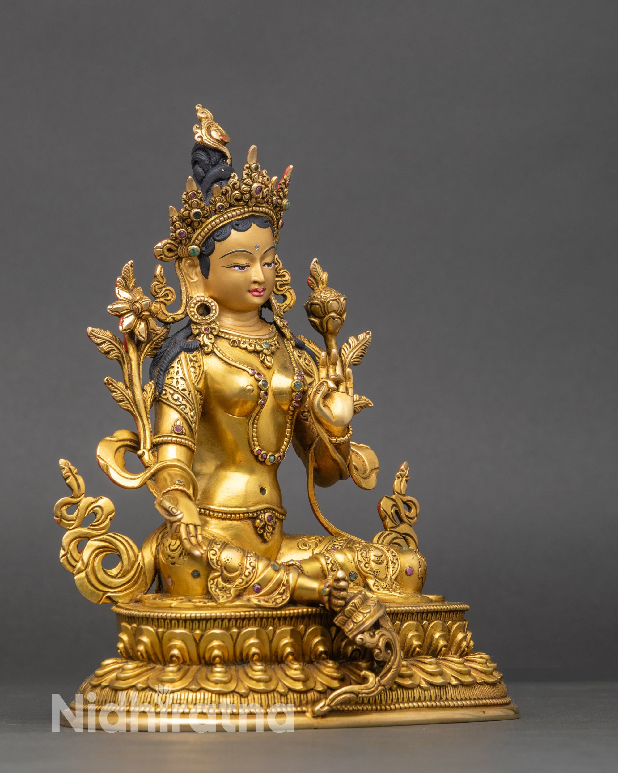 Side view Arya Tara Lalitasana posture lost wax cast Nepal statue