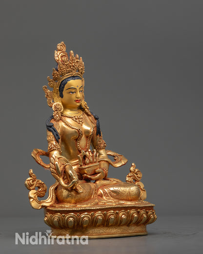 Side view Bodhisattva Ksitigarbha Statue showing flowing robes and serene lotus posture
