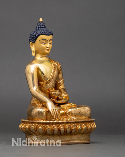 Side view Buddha Shakyamuni statue Bhumisparsha mudra meditation pose
