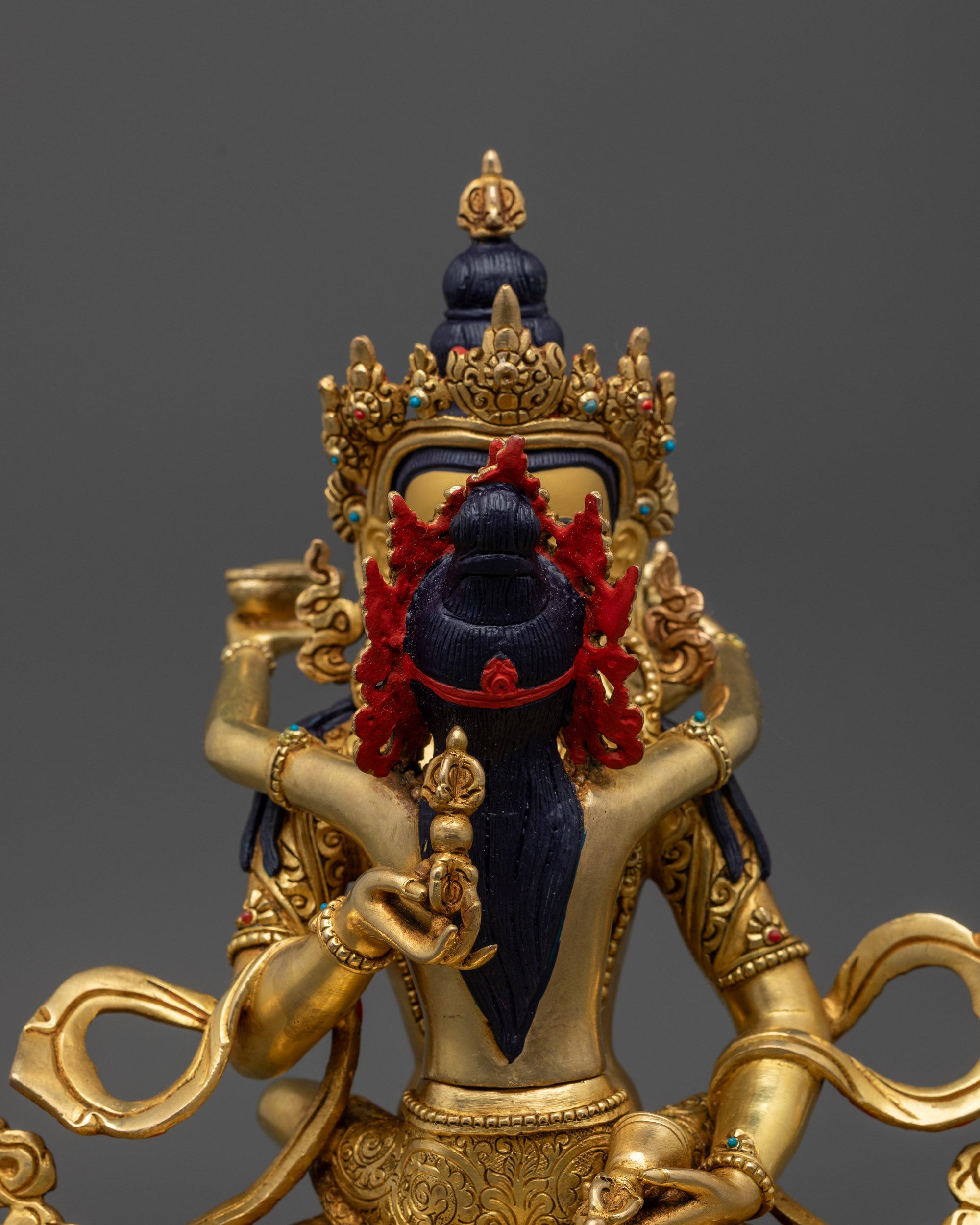 Side view Dorje Sempa statue with swirling robe and detailed lotus seat for meditation