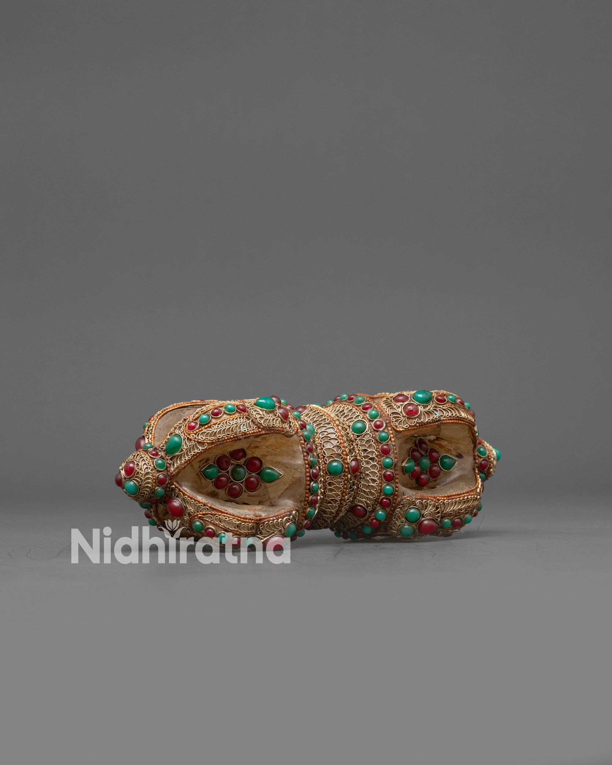 Side view Double-Ended Crystal Dorje Vajra showing lotus-inspired ends