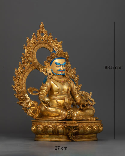 Side view Dzambhala with jewel-spitting mongoose wealth symbol sculpture