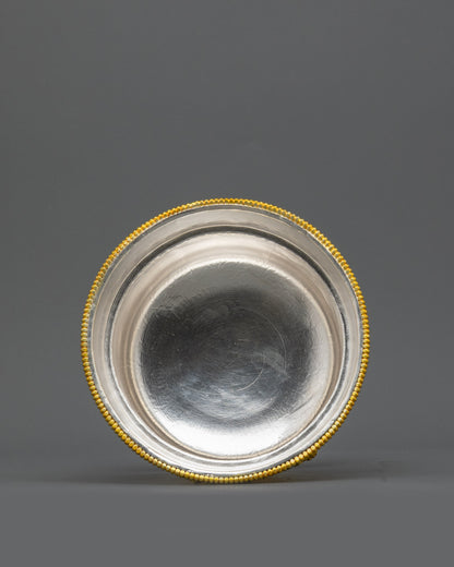 Side view Gold & Silver-Plated Tibetan Water Offering Bowl, copper base