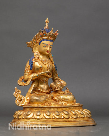 Side view Himalayan Vajrasattva seated on lotus throne with intricate details