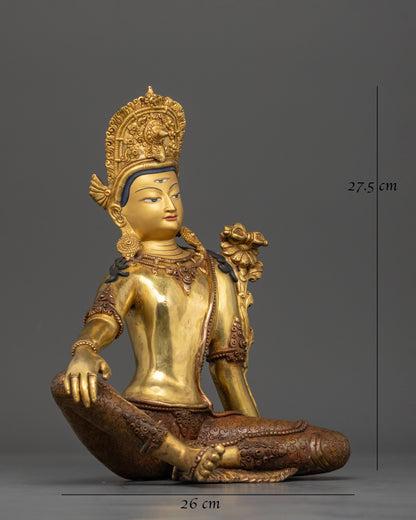 Side view Indra Hindu god copper statue commanding presence celestial authority