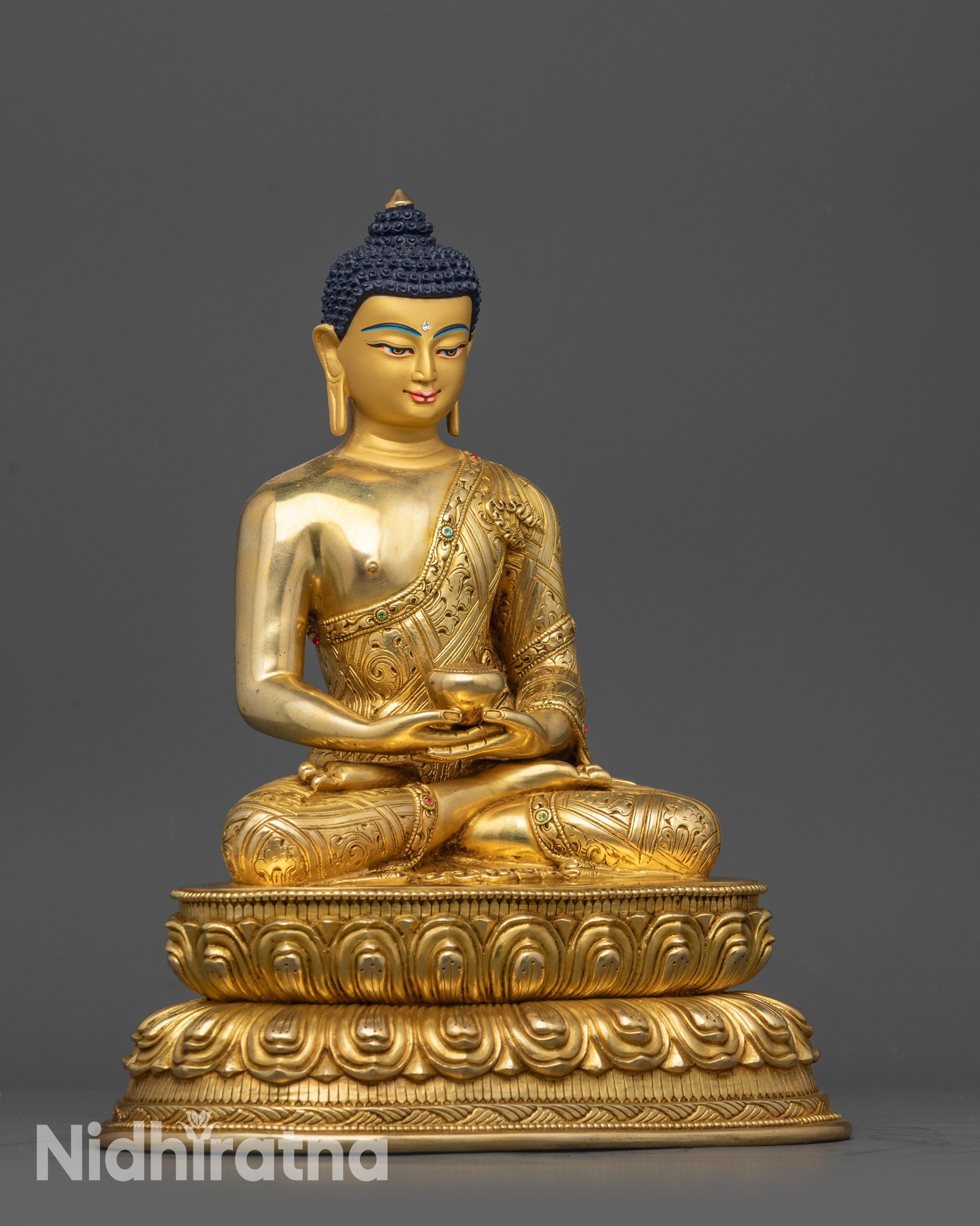 Side view Infinite Light Amitabha Buddha holding monk’s bowl in meditation mudra