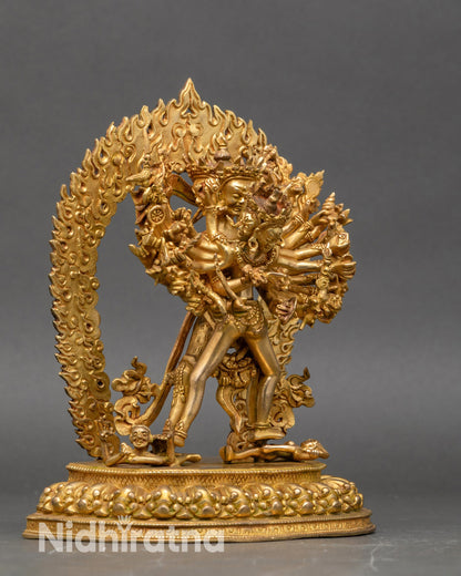 Side view Kalachakra with consort Vishvamata lotus base Nepalese Buddhist art