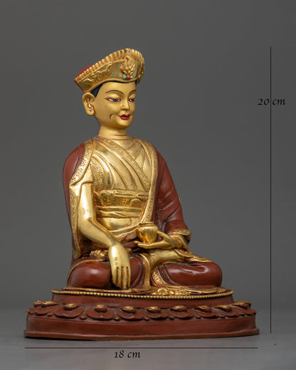 Side view Karmapa seated meditative posture holding ritual bowl Himalayan copper art