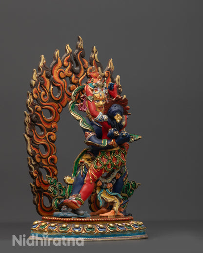 Side view Nepalese Chakrasamvara with blazing halo and consort Vajravarahi
