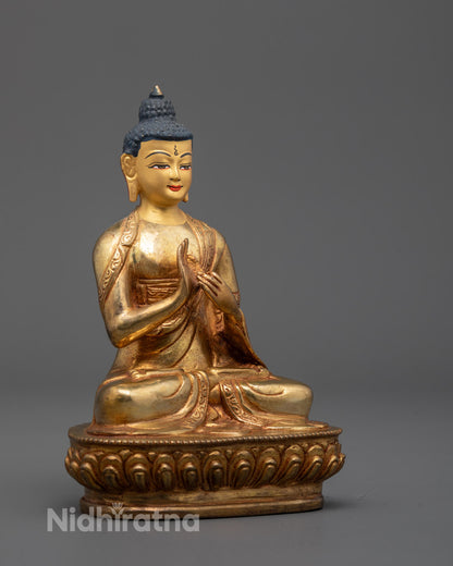 Side view Sacred Vairocana Buddha Sculpture handcrafted with deep carvings and 24K gold body