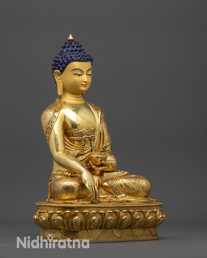 Side view Samana Gotama Statue lotus pose Buddha holding patra bowl