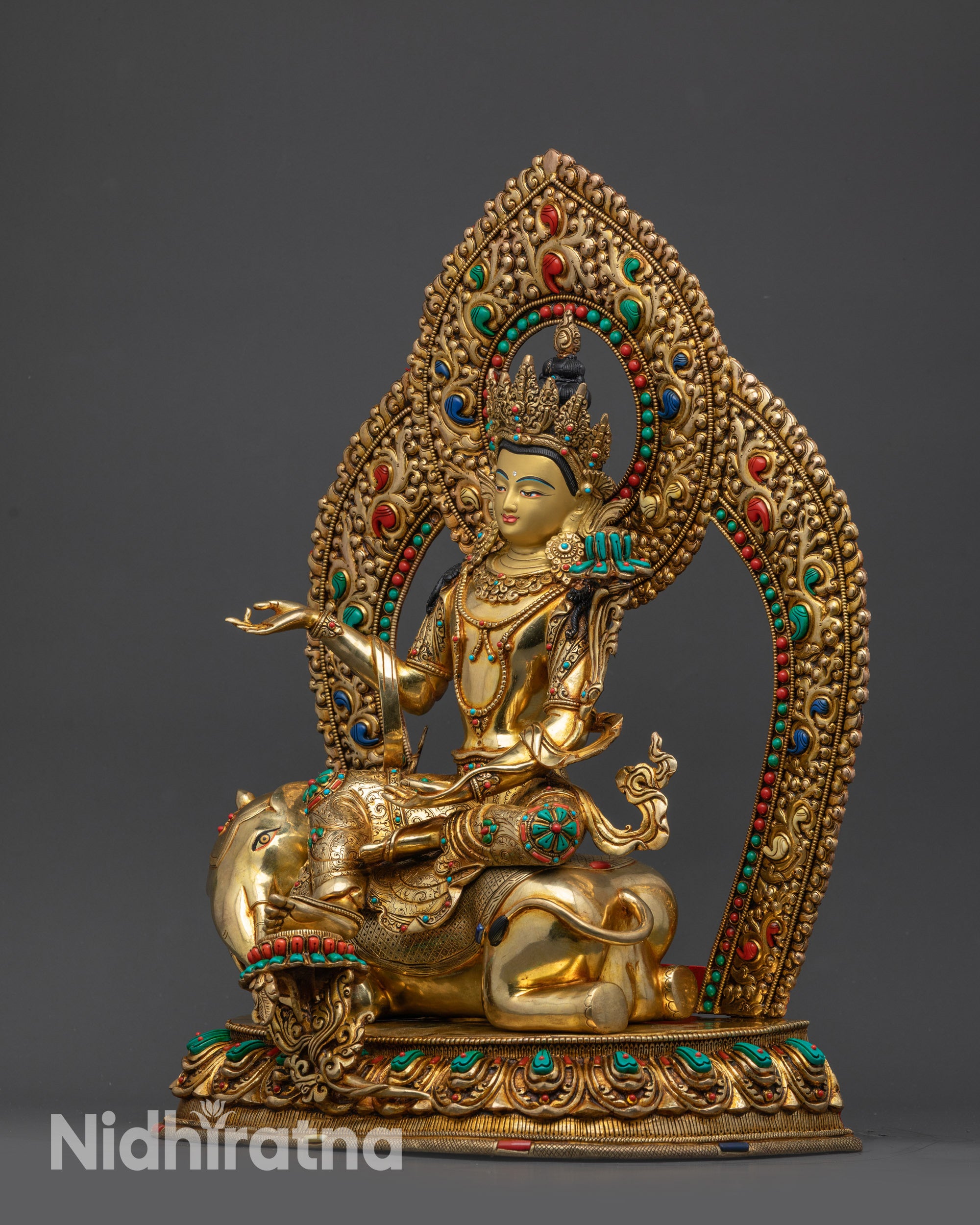 Side view Samantabhadra Bodhisattva seated elephant lotus handcrafted Nepal statue
