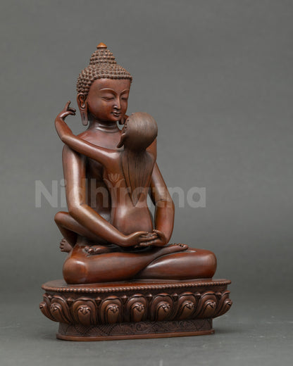 Side view Samantabhadra and Consort Tibetan Buddhist altar statue spiritual décor