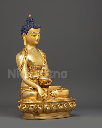 Side view Shaka Buddha showing intricate robes and detailed meditation posture