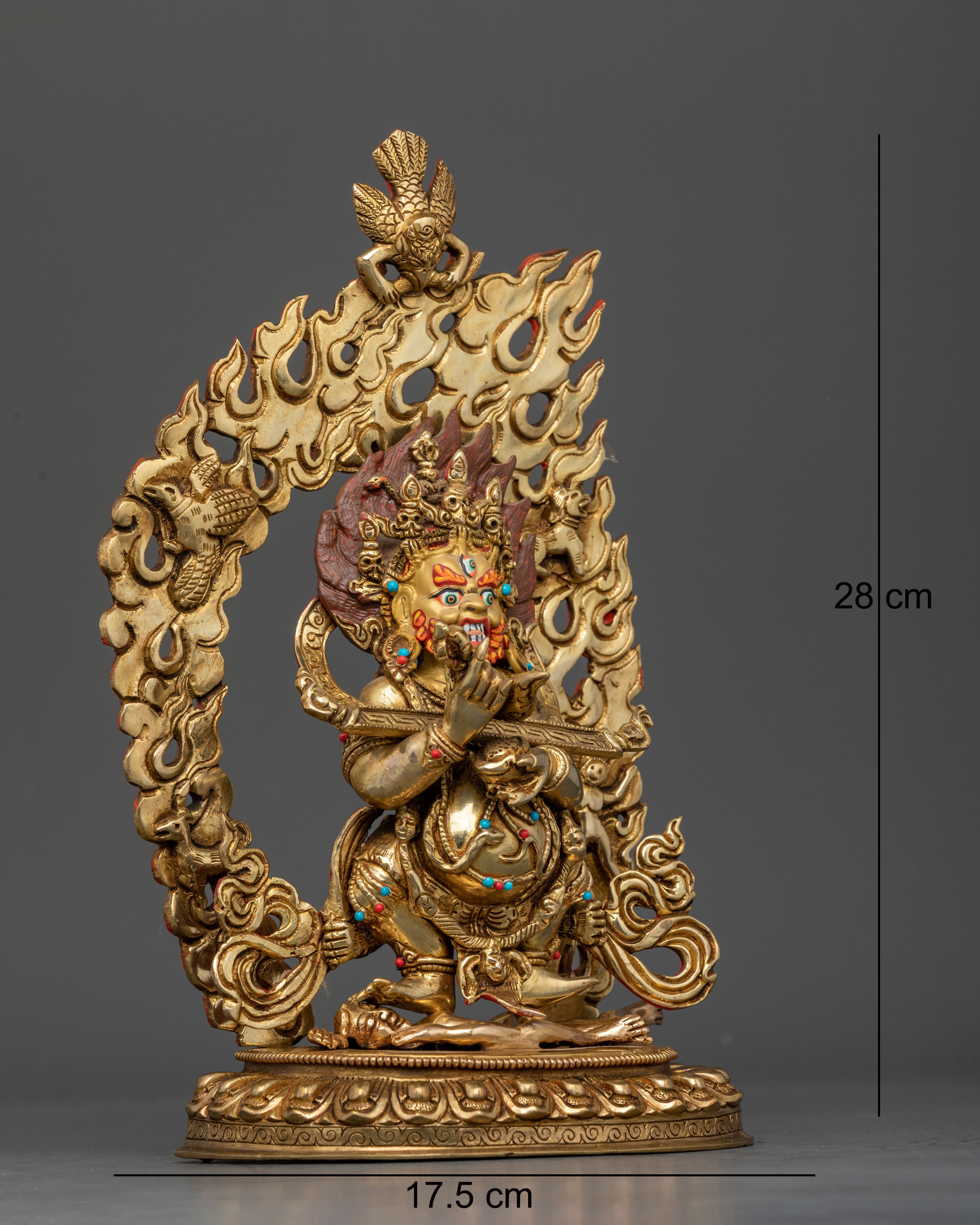 Side view Shakya Mahakala wrathful stance lotus seat serpent garland