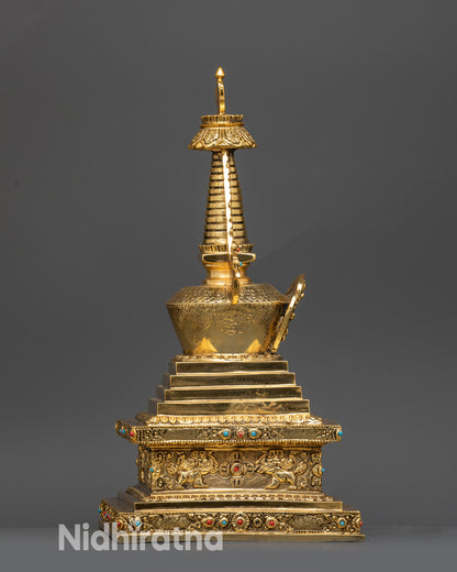 Side view Shakyamuni Buddha Stupa handcrafted Himalayan Buddhist stupa for dharma centers
