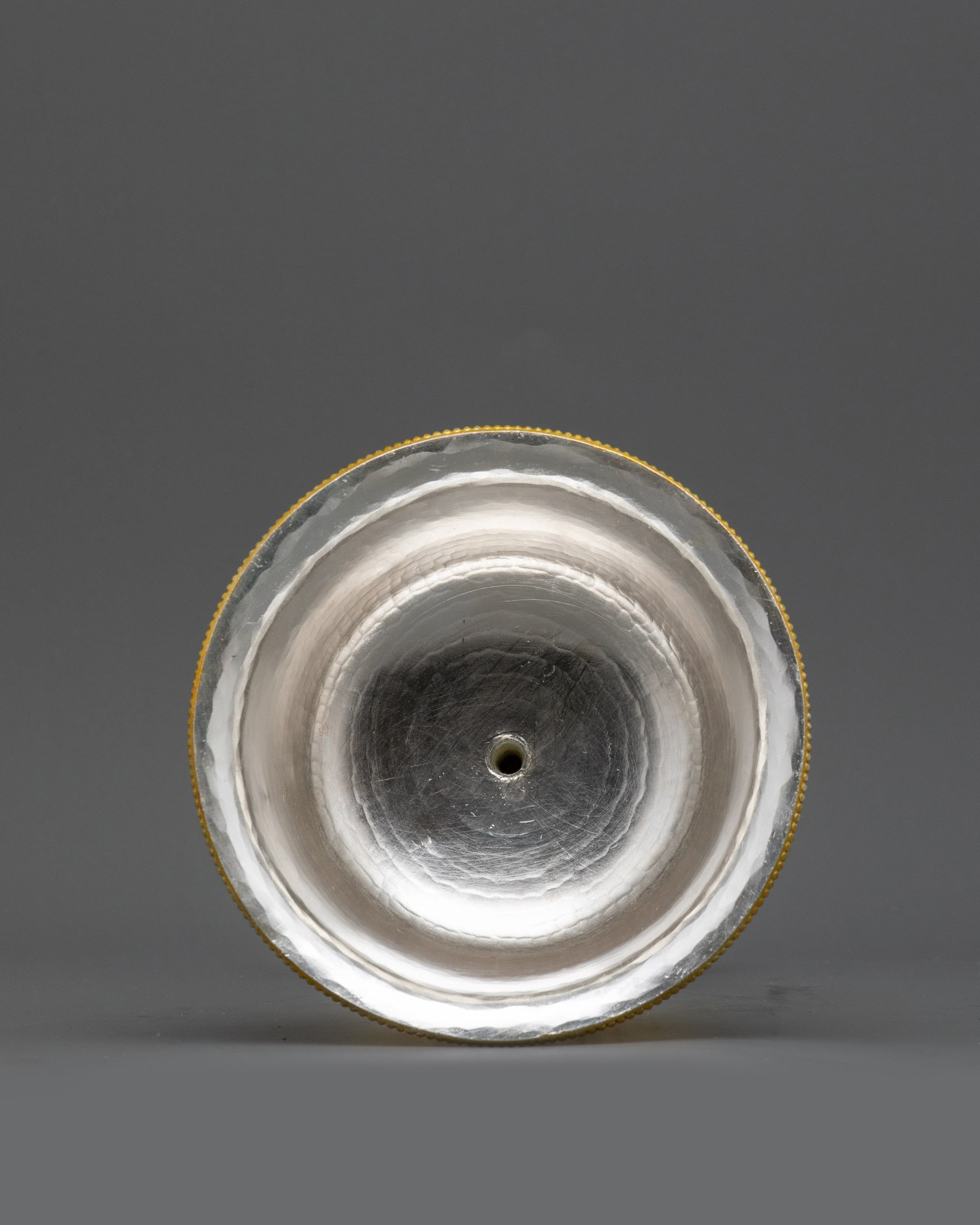 Side view Tibetan Butter Lamp Set with semi-precious stone-adorned pedestals