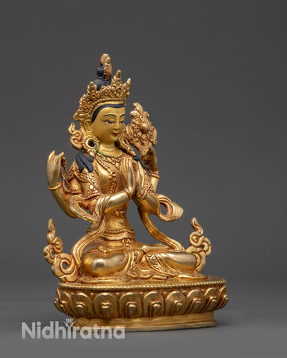Side view Tibetan Chenrezig Statue highlighting intricate artisan craftsmanship
