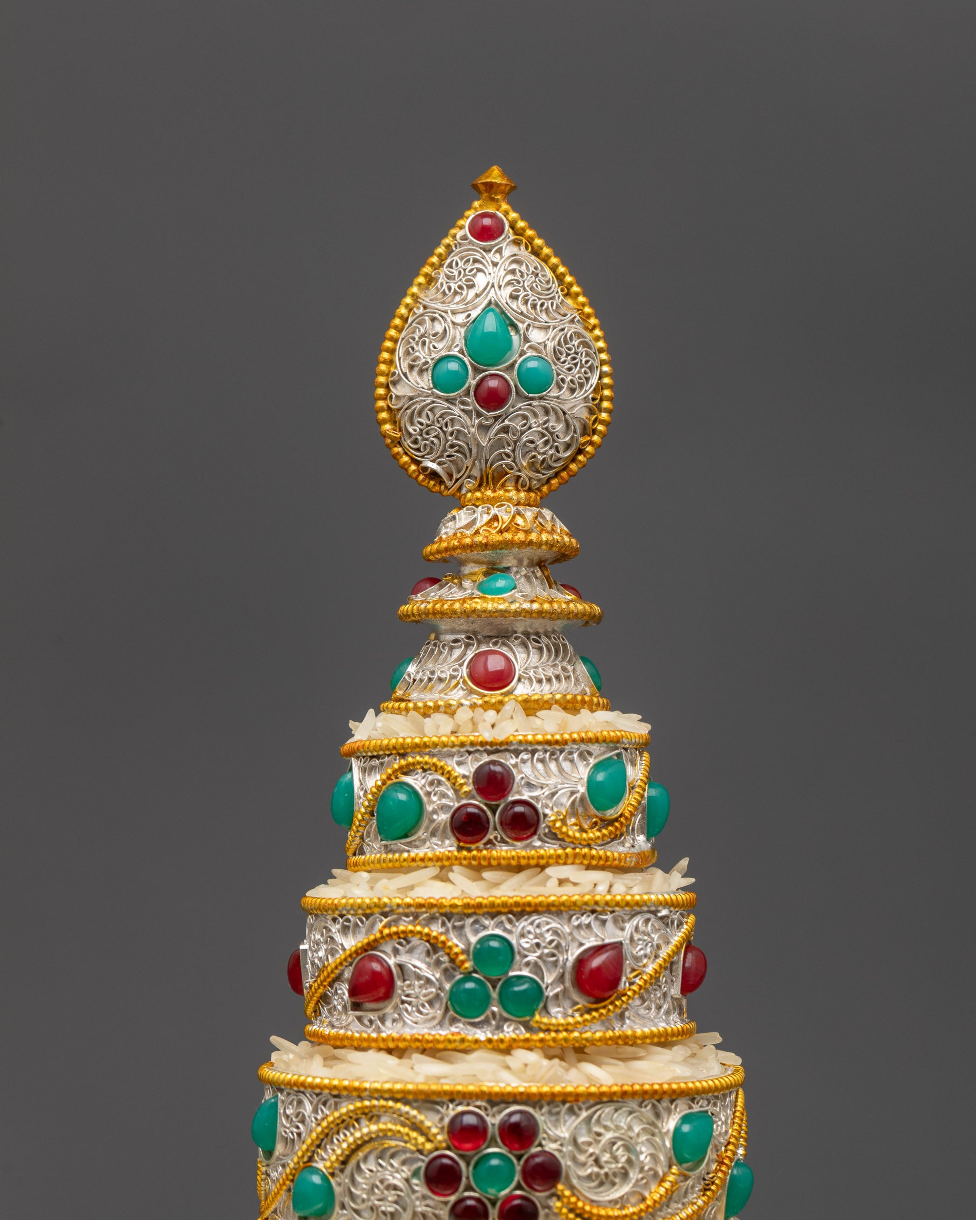 Side view Tibetan Mandala 3 inch with silver and gold filigree ritual design
