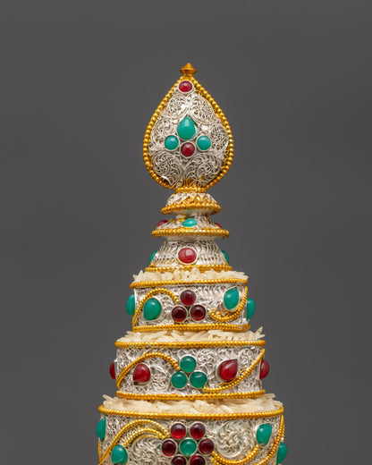 Side view Tibetan Mandala 3 inch with silver and gold filigree ritual design
