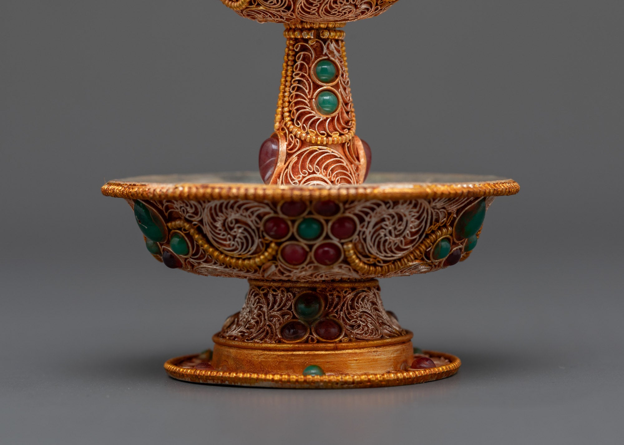 Side view Tibetan Serkyem Offering Bowl highlighting two-piece design for rituals or decor