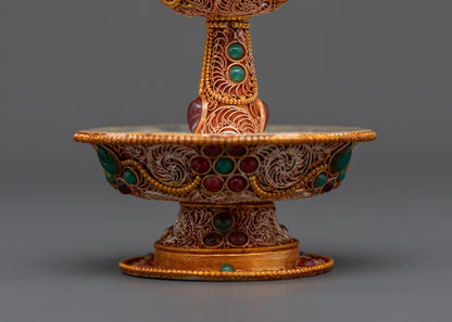 Side view Tibetan Serkyem Offering Bowl highlighting two-piece design for rituals or decor