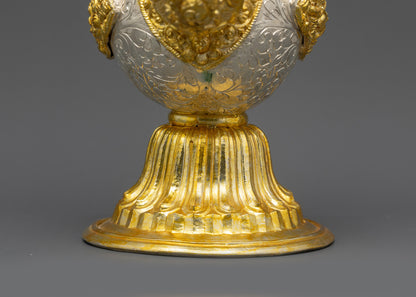 Side view Tibetan Tea pot Set showing curved vessels and dragon handles