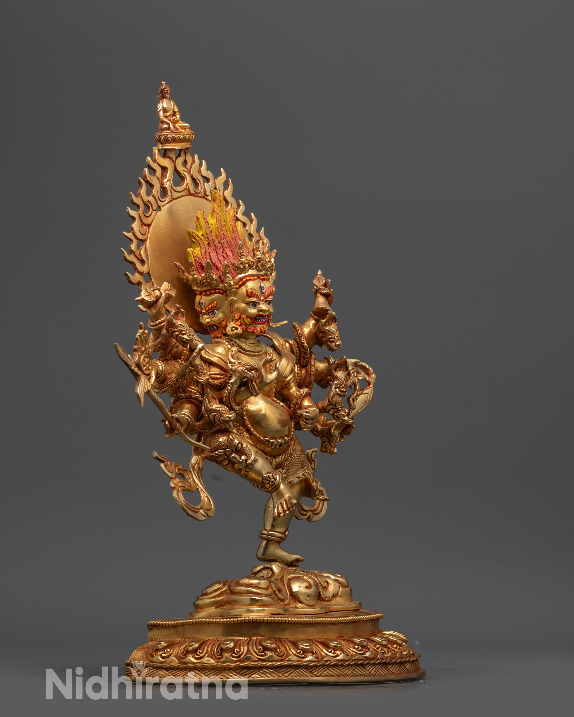 Side view Ucchusma Statue highlighting energetic stance and intricate ritual implements
