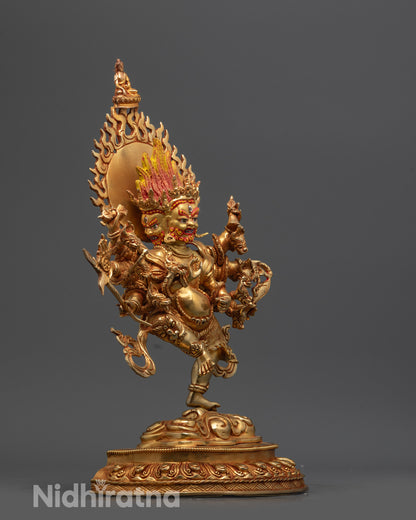 Side view Ucchusma Statue highlighting energetic stance and intricate ritual implements
