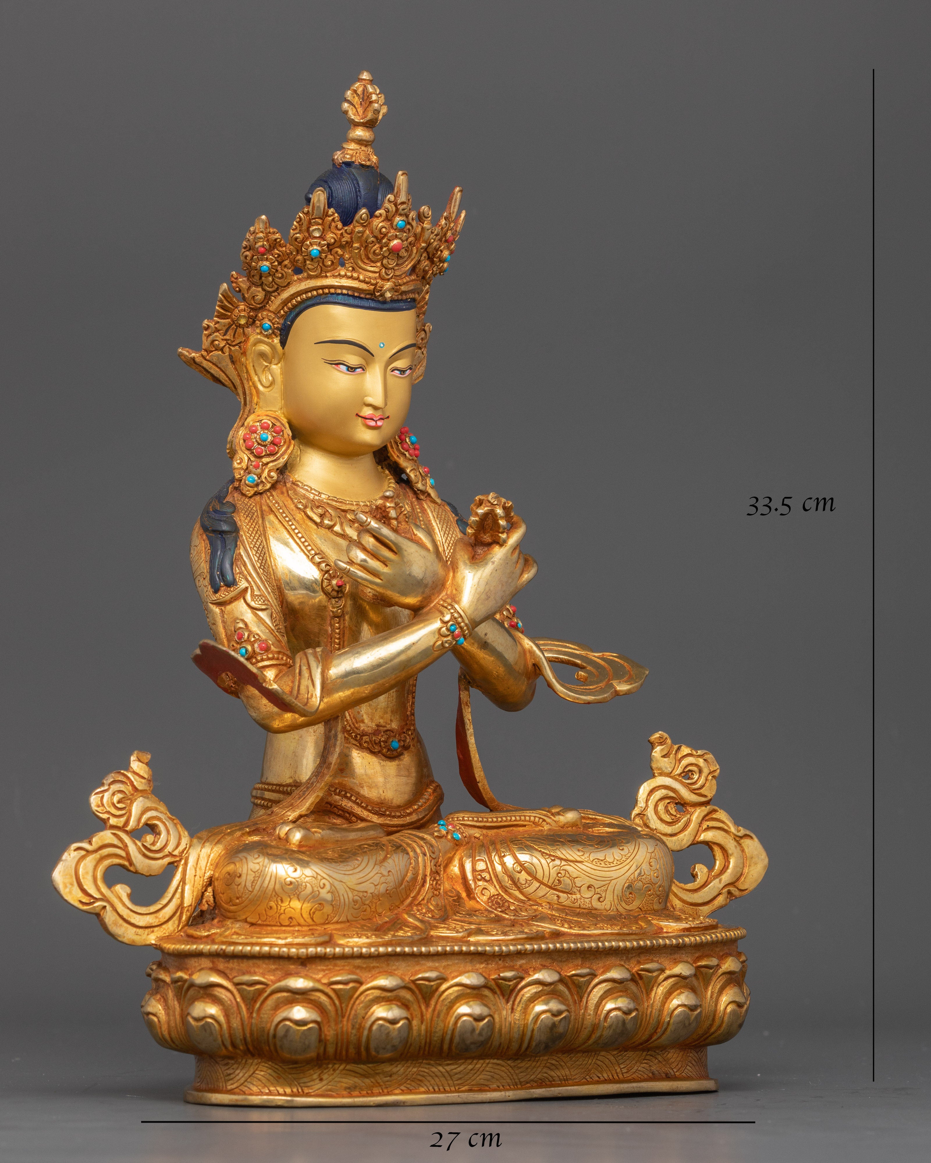 Side view Vajradhara Buddha statue five jeweled crown tantric meditation decor