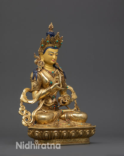 Side view Vajrasattva Statue flowing robe and lower garment with semi-precious stones