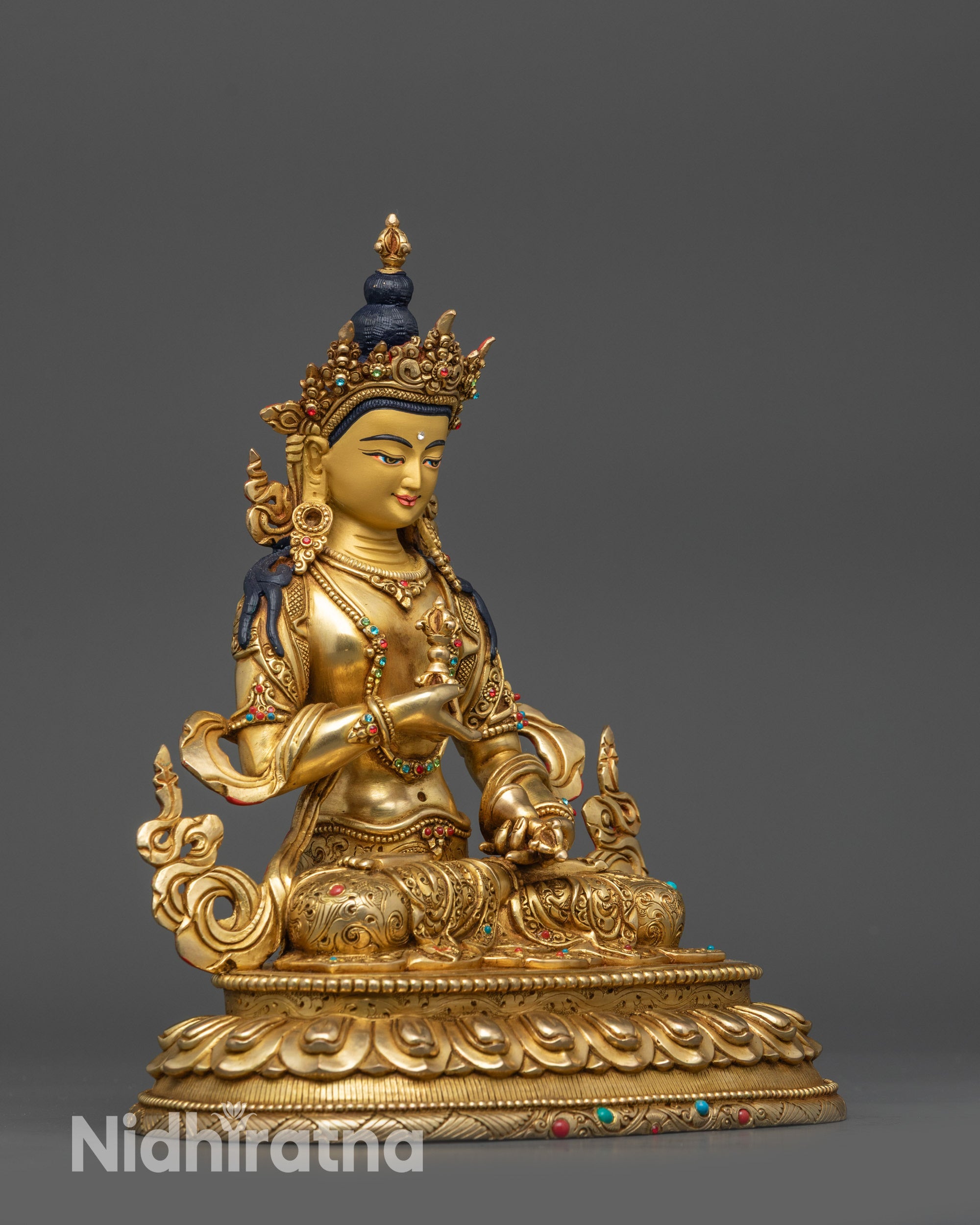 Side view Vajrasattva holding Dorje and Ghanta with semi-precious stone robe