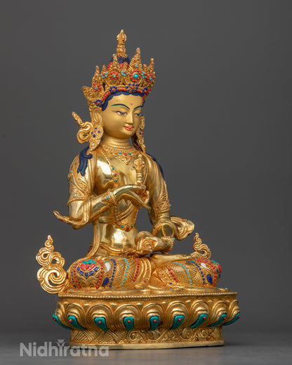 Side view Vajrasattva meditation posture intricate carvings Himalayan Buddhist art