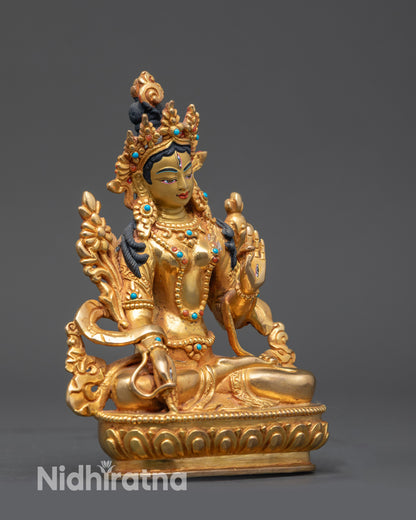 Side view White Tara Meditation Sculpture lotus-inspired posture and flowing robes
