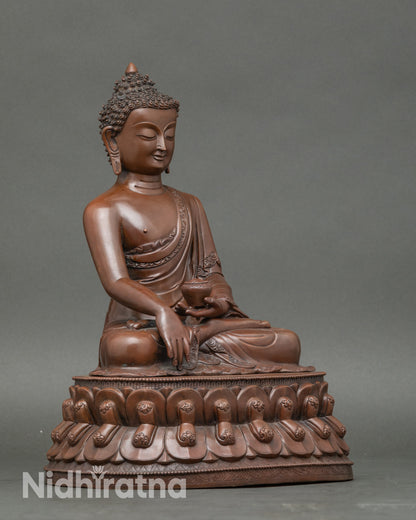Side view artisan-crafted Shakyamuni Buddha statue holding monk’s bowl sacred décor