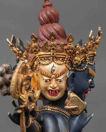 Side view close-up of Chakrasamvara and Vajravarahi in union on lotus throne