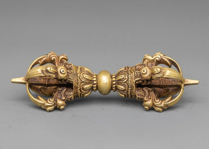 Side view copper vajra symbolizing spiritual power and strength for altar use