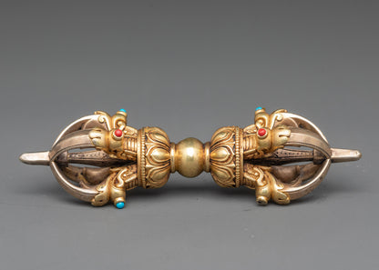 Side view copper vajra symbolizing strength for Tibetan Buddhist practice
