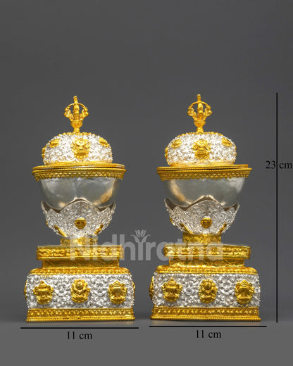 Side view dual-section Kapala skull cups for tantric ceremonies and sacred offerings