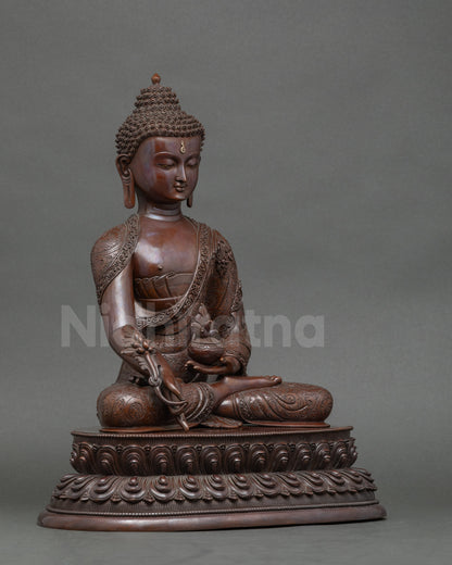 Side view handcrafted Newari Medicine Buddha for meditation, prayer, and spiritual harmony