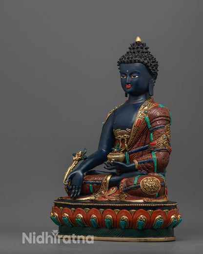 Side view highlighting eight gold-plated Auspicious Symbols on robe