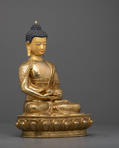 Side view of Amitabha Buddha statue featuring hollow chamber for mantra consecration