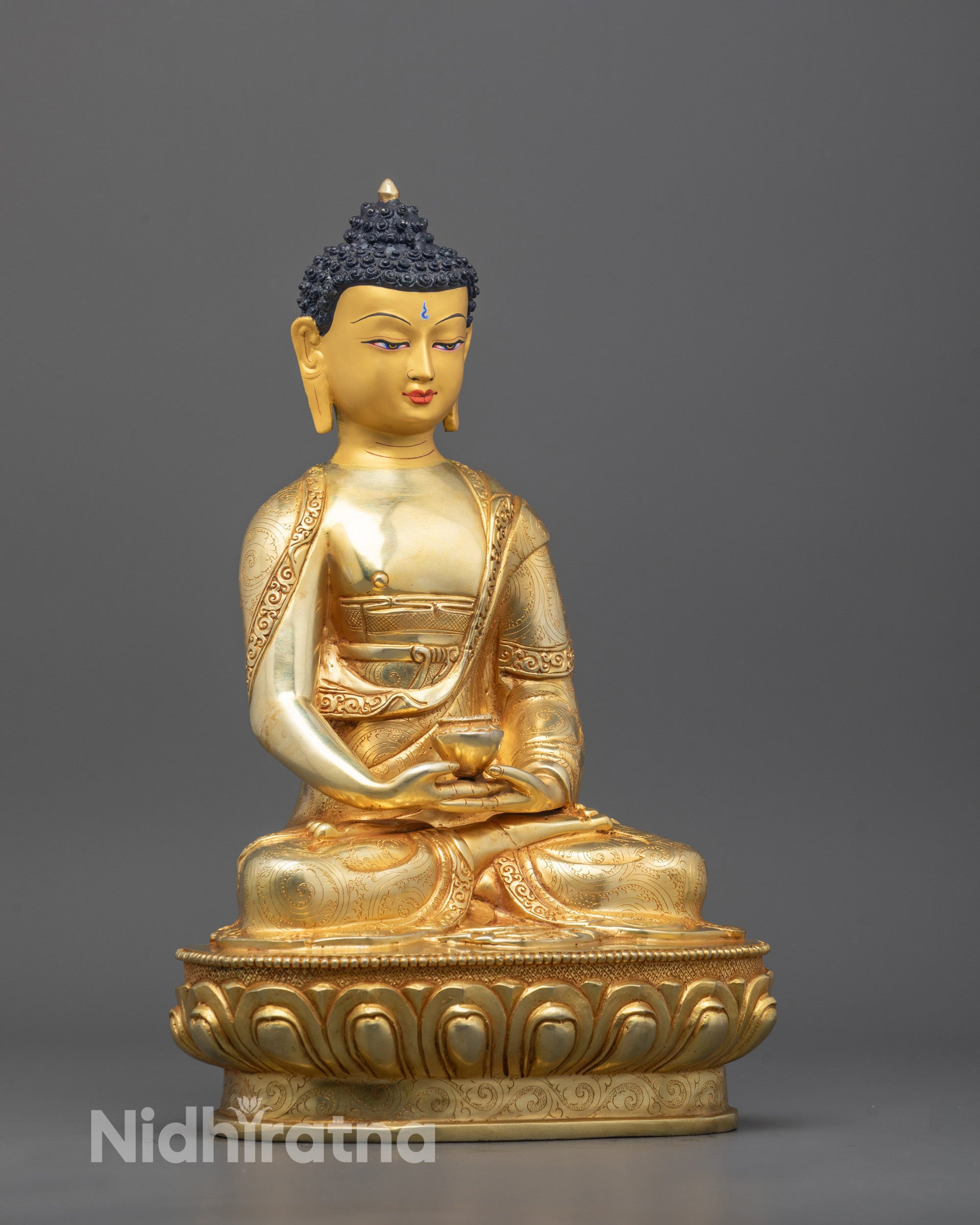 Side view of Amitabha statue showing detailed carvings