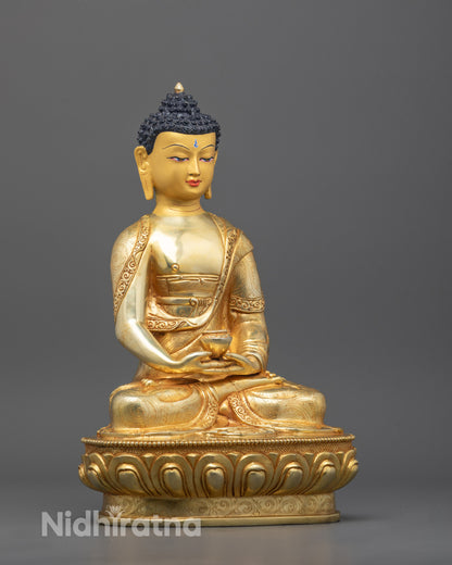 Side view of Amitabha statue showing detailed carvings