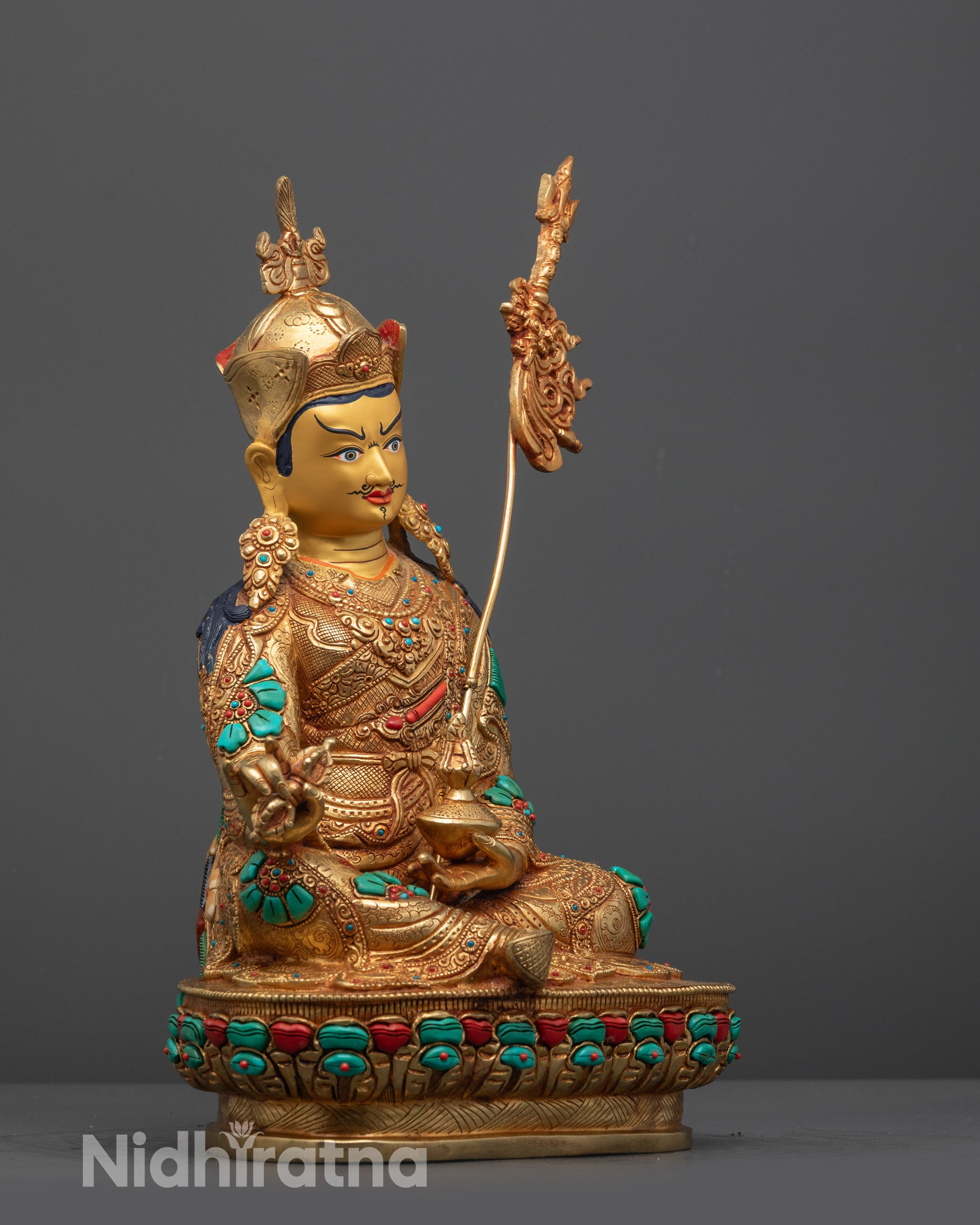 Side view of Authentic Tibetan Guru Rinpoche Padmasambhava Statue