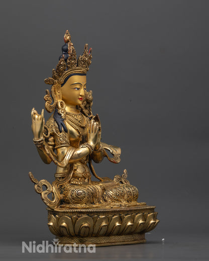 Side view of Avalokiteshvara statue highlighting flowing robes and intricate jewelry patterns